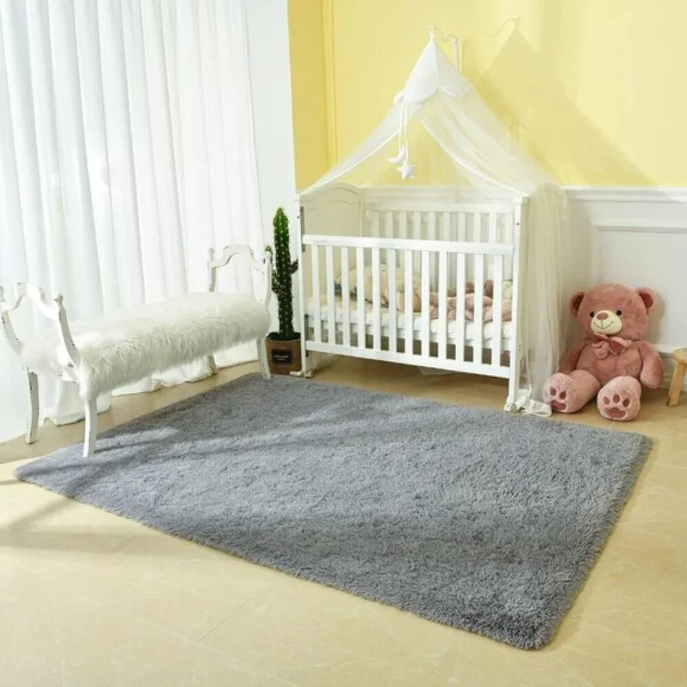 New 4x6 Soft Fluffy Area Rug, Shaggy Grey Plush Carpet for Bedroom Decor